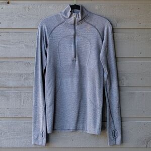 Lululemon Run: Swiftly Tech 1/2 Zip Tonka Stripe Heathered Size 6 Black Gray